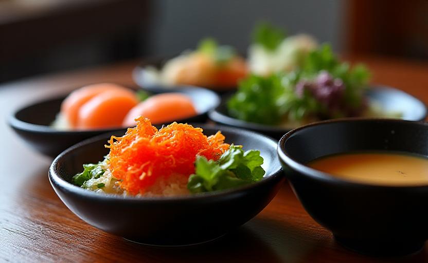 伝統的な懐石料理と旅館の内装